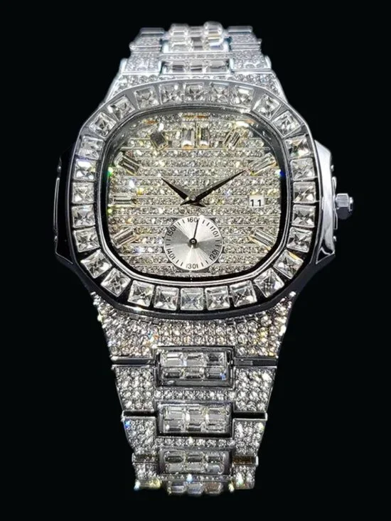 Luxury Date Special Minute Hand Iced Out Diamond Watch, Hip Hop Watch For Men