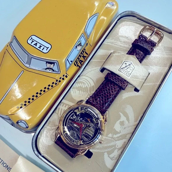 Fossil Train Locomotive Watch SK5058‎ NIB Collector Set Taxi Tin