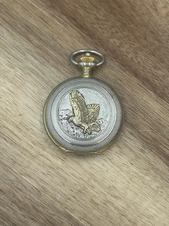 Wrangler Pocket Watch Men Eagle Full Hunter Two Tone Quartz Japan New Battery