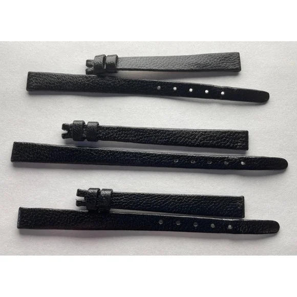 Three 8mm Watch Bands Black Leather Made In Switzerland No Buckle‎