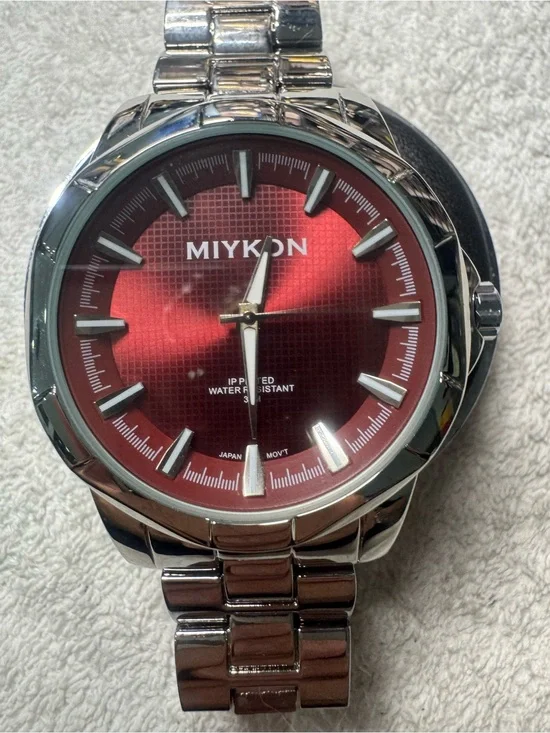 Men's Stainless Steel Watch with Red Dial