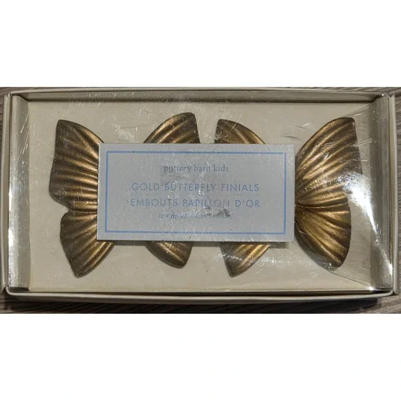 Pottery Barn Kids Gold Butterfly Finials Set of 2 Curtain Rod Ends New