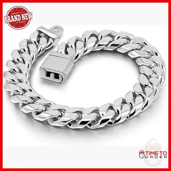 Men's 925 Sterling Silver Cuban Link Bracelet 12MM 9