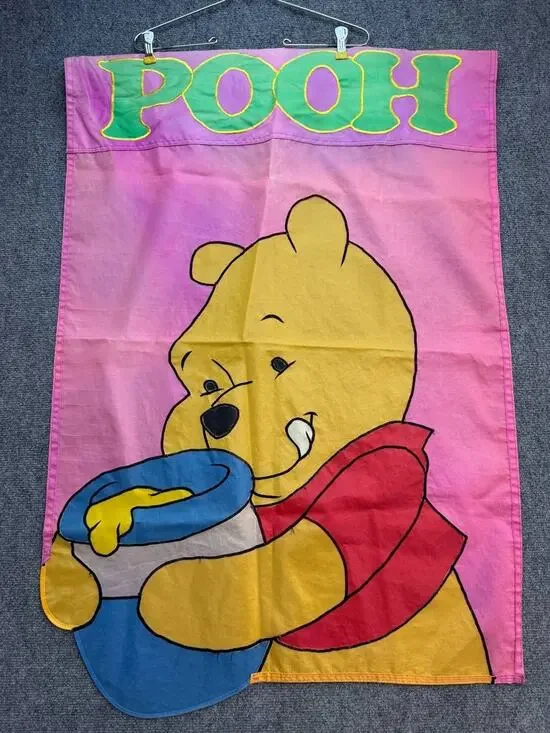 Vintage 1997 Disney Winnie the Pooh Large Pink Garden Yard Flag Banner Nylon