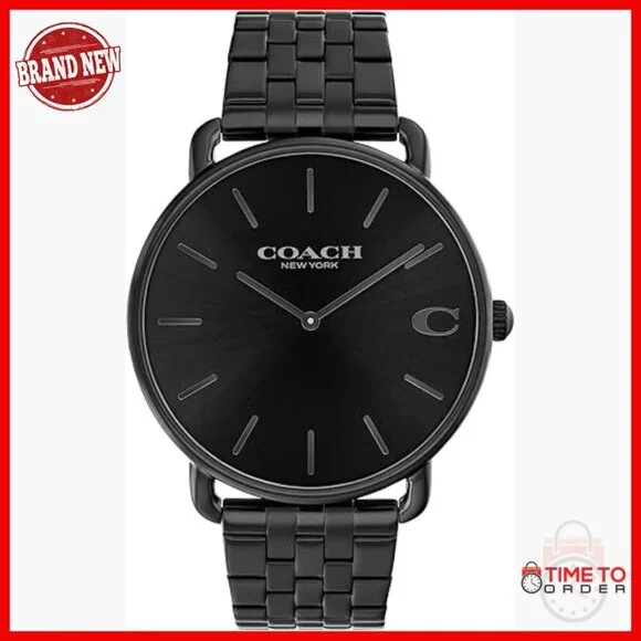 Men's Quartz Watch 43mm Black Steel Bracelet Minimalist Analog