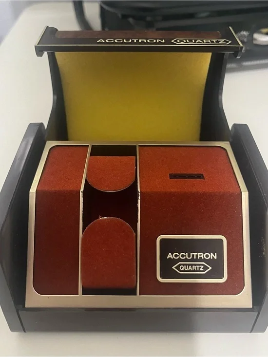 Men's Watch Display Case in Red-Brown with Gold Trim