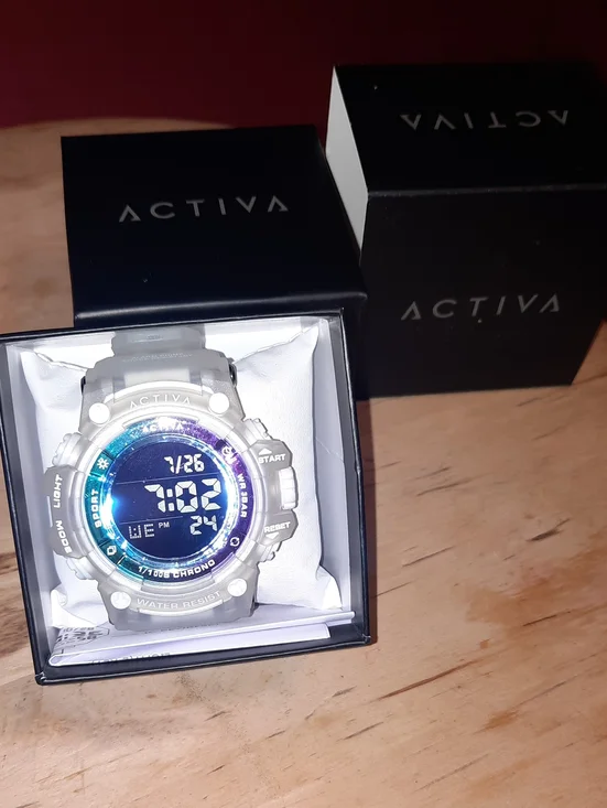 Activa Arctic White Digital Sports Watch with Blue/purple Accent Dial