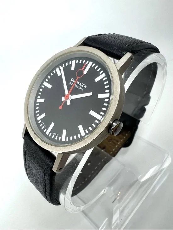 Rail Watch by Orosil Black Dial Leather Strap Watch