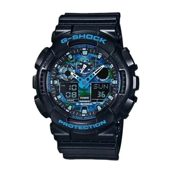Casio G-SHOCK GA100CB-1A Black/Blue Case with Black Blue Camo Dial Worn 1X NICE