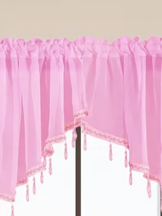 Yitexin Beaded Sheer Windows Valance 51.1 in W x 23.6 in L, Set of 2 Swags Pink