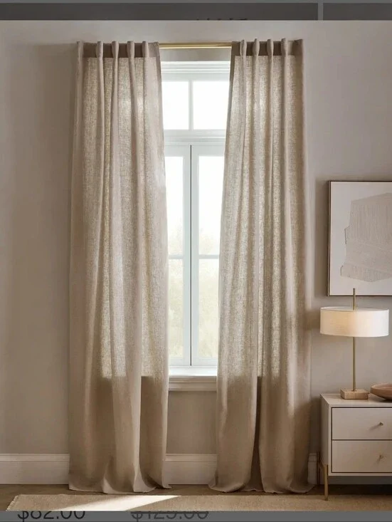 Quince 48x84 European Linen Light Filtering Dark Flax 1 Panel Curtain 48