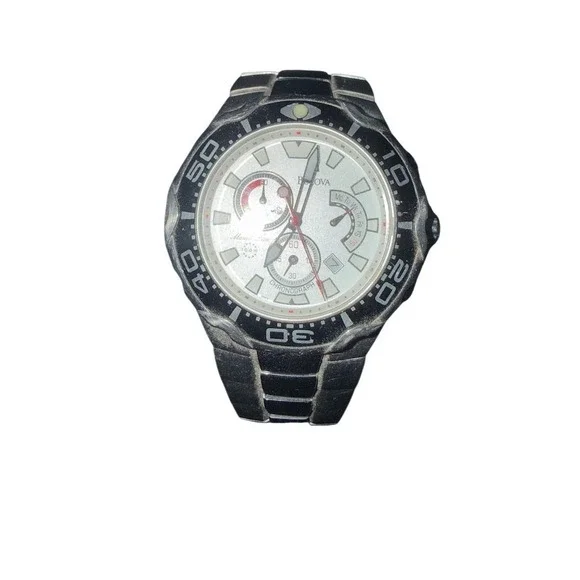 Bulova Marine Star Chronograph Men Watch Silver Dial Black‎ rotate Bezel quartz