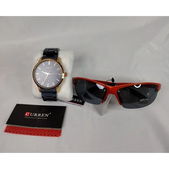 Men's Fashion Watch with Date. Blued Metal Band/Rose Gold - Gift with Purchase