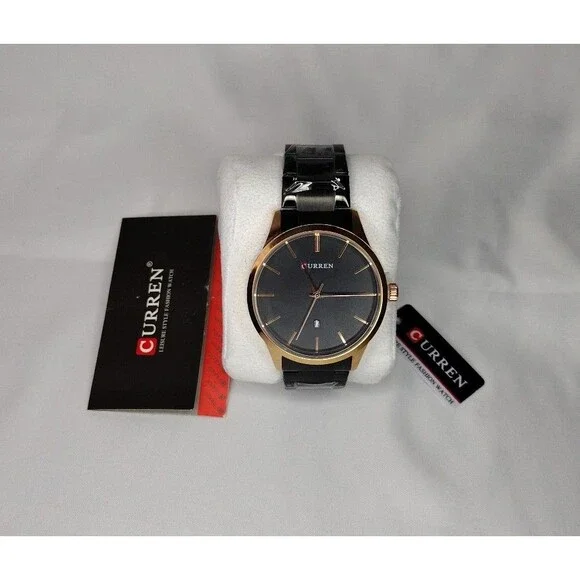 Men's Two Tone Classic Watch Black/Rose Gold Color With Matching Sunglasses