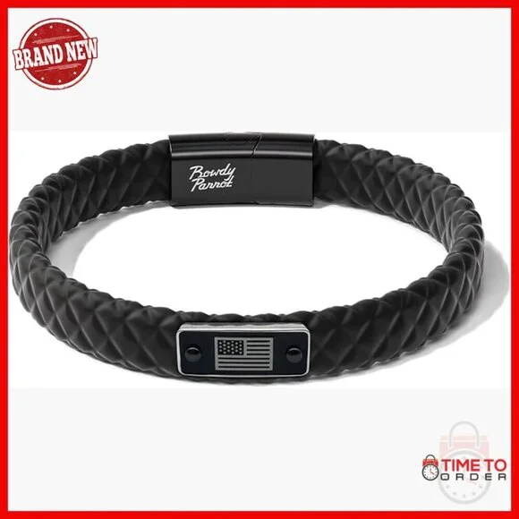 Men's Adjustable Silicone Bracelet with Stainless Steel Flag Magnetic Closure