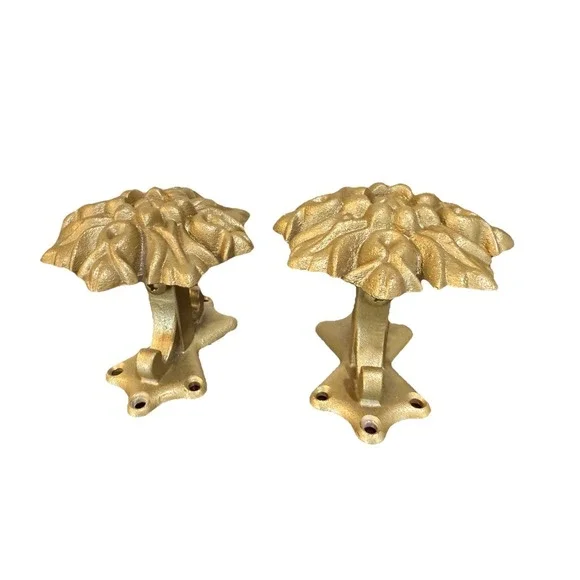 VTG Heavy Drapery Rod Two Renaissance Gold Petite Pois Medallion Floral Brackets
