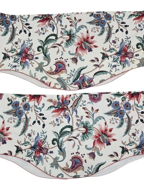 VTG Waverly Jacobean Floral Jewel Tone on Cream Window Valances Chintz PR 70x17