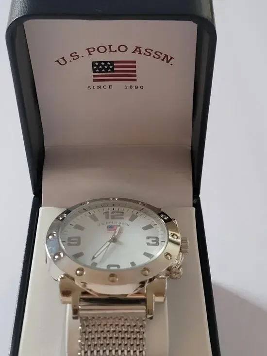 U.S. Polo Assn. Mens Watch 40mm White Dial Silver Case Mesh Bracelet Analog