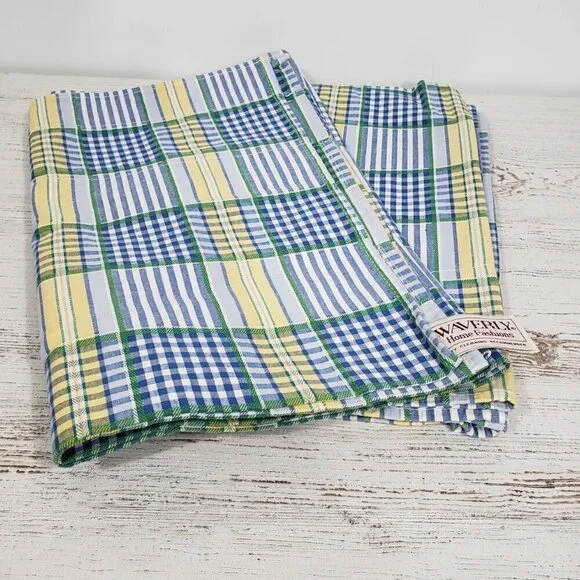 Waverly Green & Yellow Plaid Curtain Valances  ( Pair )   Country  Cottagecore