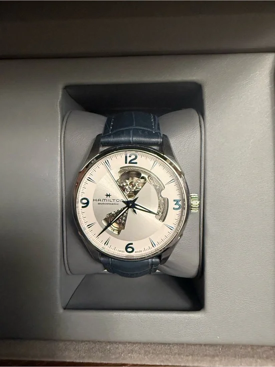 Hamilton Jazzmaster Open-Heart Watch with Blue Leather Strap