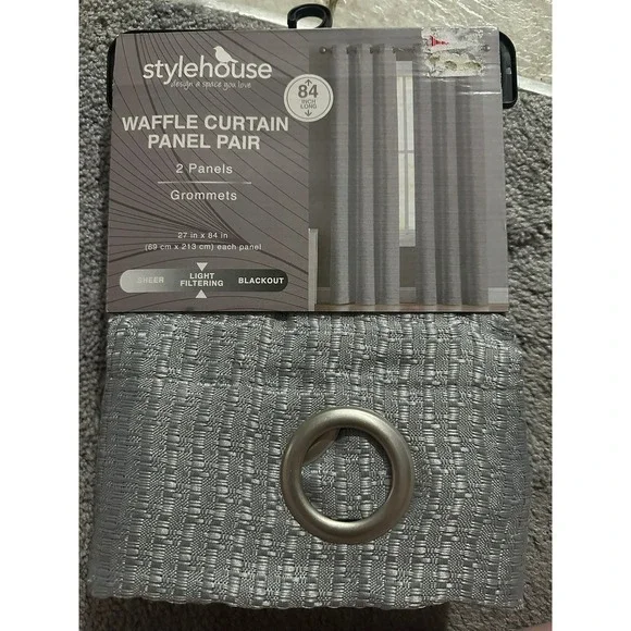 Stylehouse | Waffle Curtain Panel Pair Silver Grey Grommet 27x84 Light Filtering