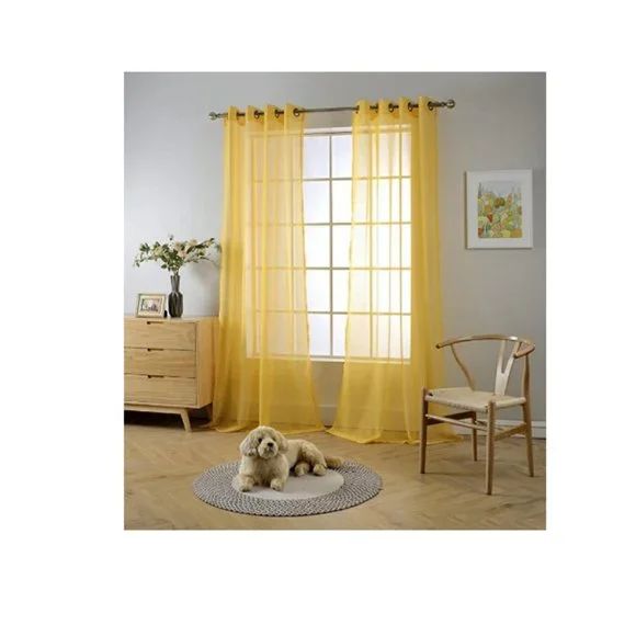 Miuco Yellow Textured Sheer Curtain Set (2 Panels)