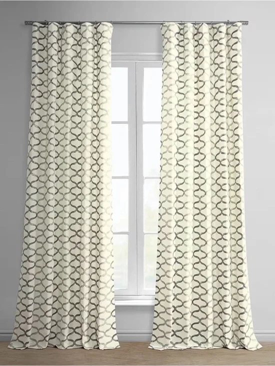 Ivory Geometric Pattern Curtain Panel pair - Home Accents