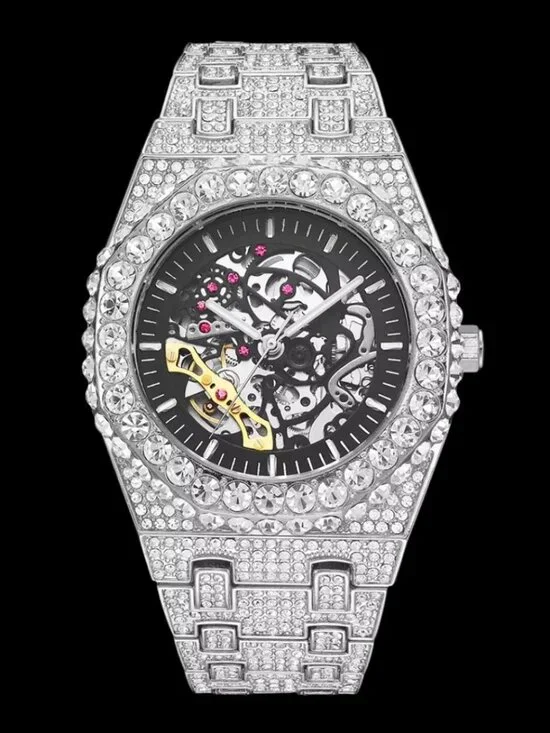Self-Wind Mechanical Skeleton Iced Out Diamond Watch