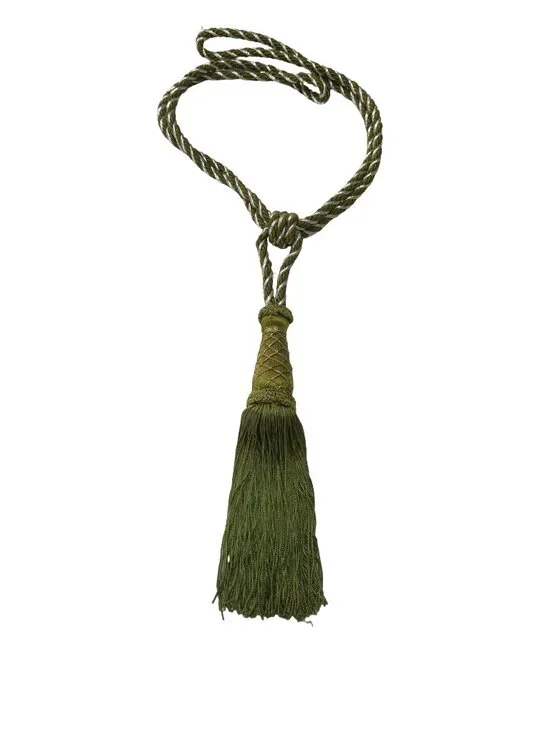 Vintage Olive Green Silver Metallic Tassel Curtain Tieback 30