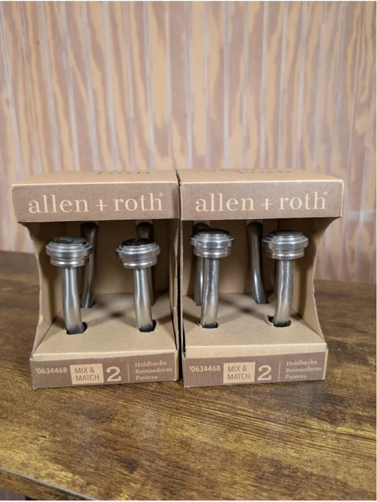 NIB allen + roth Brushed Nickel Curtain Holdbacks (2 Boxed Sets)