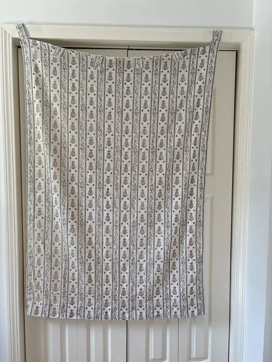 Pineapple Floral Stripe Curtain Panel Ivory Blue Pink Boho 39x57 Tab Top