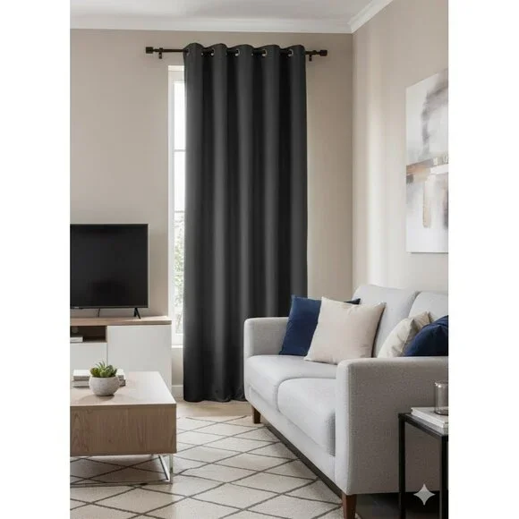 Black Faux Silk Solid Curtain‎ Panel 84