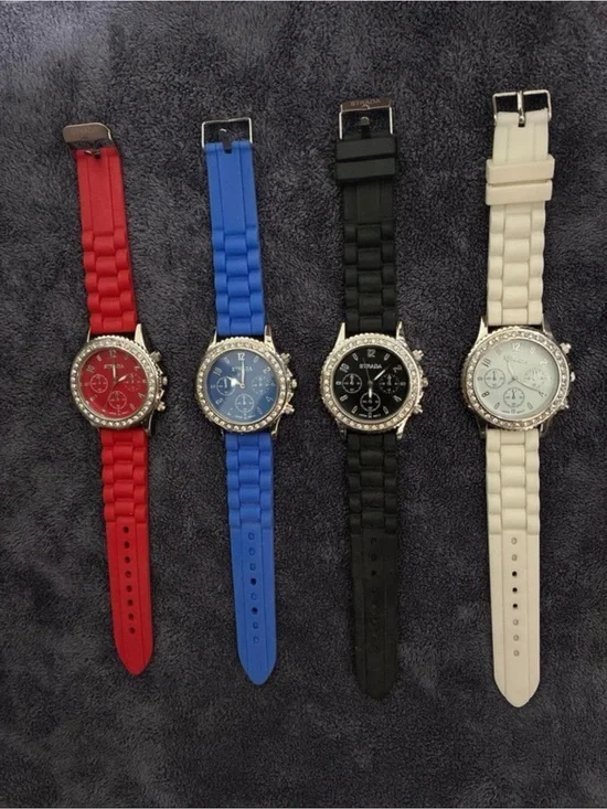 Set of 4 Strada Watches Red, Blue, Black, White (4-Pack)