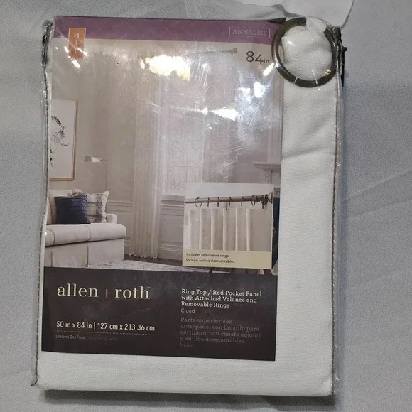 Allen Roth Annalise Ring Top/Rod Pocket Panel with Attached Valance Sz 50