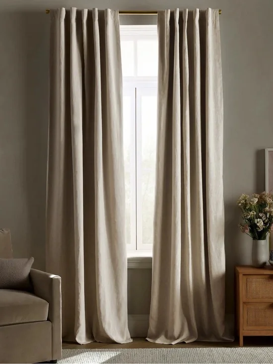 NWT QUINCE Set Of 2 48x84 European Linen True Blackout Curtains Flax 9994