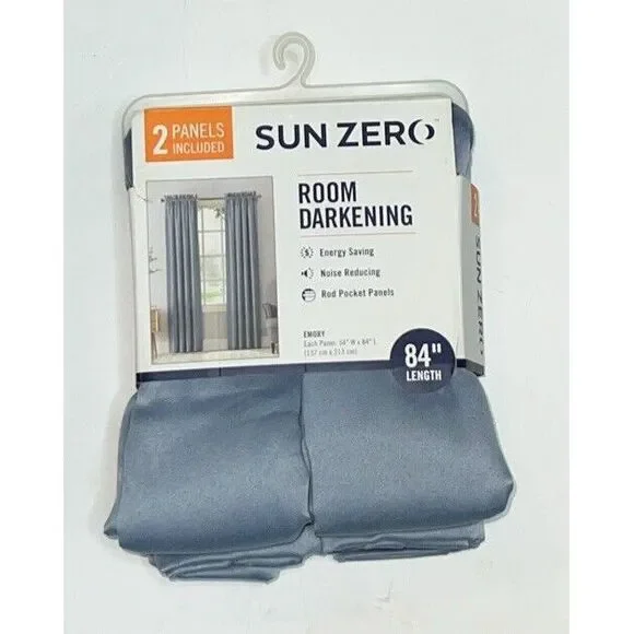 Sun Zero Blue Emory‎ Room-Darkening Rod-Pocket Curtain Panel Pair, 54