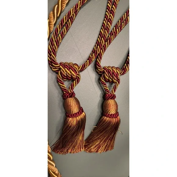 Gold & Burgundy Curtain Rope Tie-Backs with Tassels, Pack of 2
