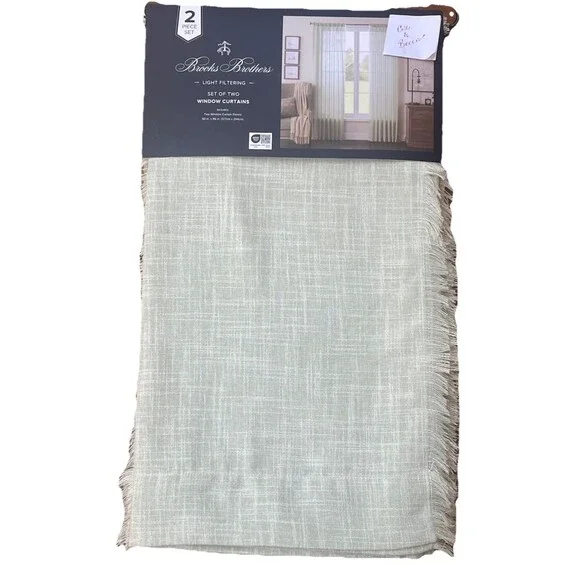 Brooks Brothers Set of 2 Window Curtains Sage Green Fringe Light Filtering 50x96