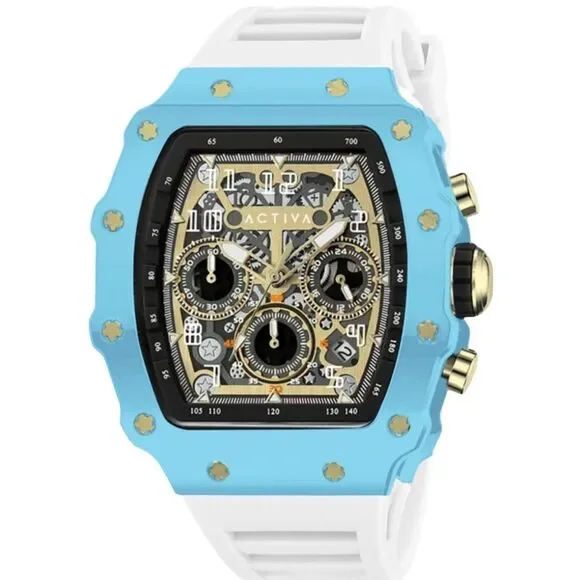 Activa x Invicta Skeleton Chronograph Watch 44.3mm Blue White Quartz BNIB