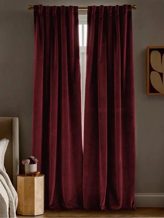 Quince Velvet Curtain Panel in Boredeaux 48x96