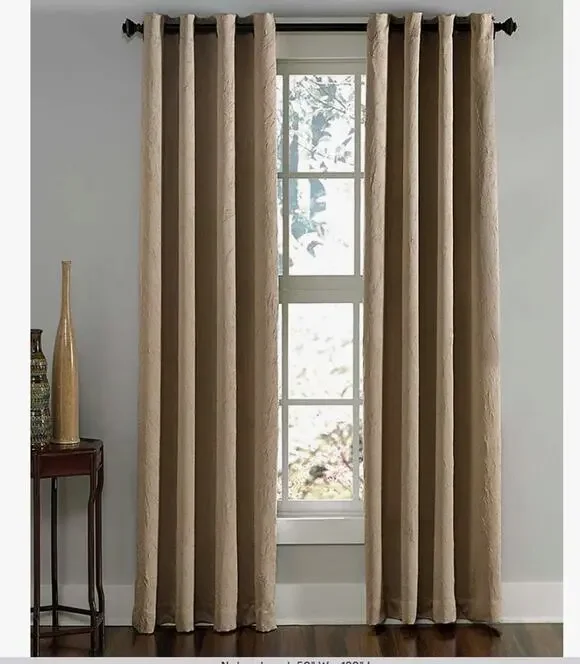Curtainworks Set of 4 Tan Crinkle Curtains Panels Crushed Faux Silk Taupe 108