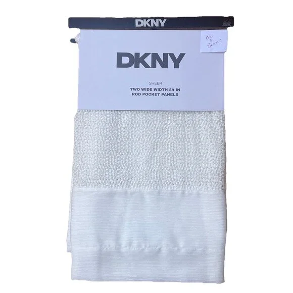 DKNY 50 x 84 West End Sheer White Window Curtains Drapes Rod Pocket Panels New