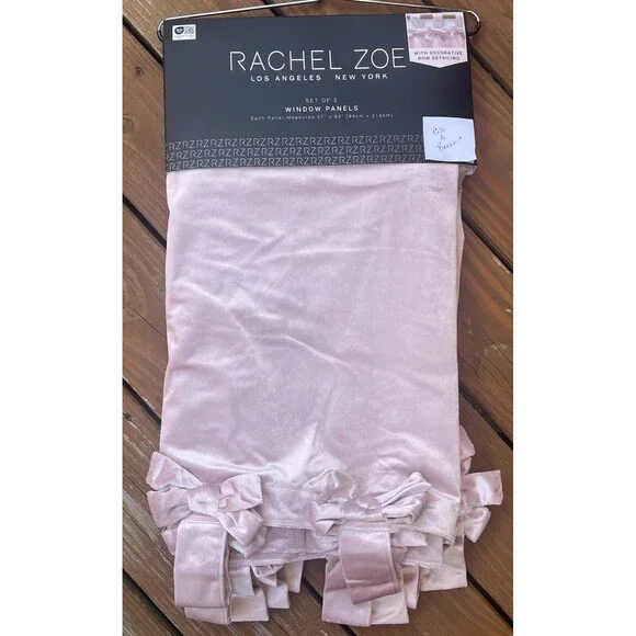 Rachel Zoe Velvet Curtains 37x84 Dusty Blush Pink Bow Top Window Panels New