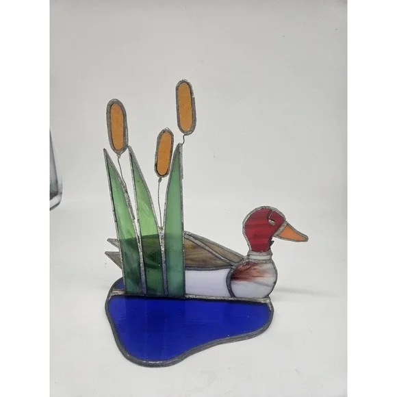 Vintage Suncatcher Mallard Duck Stained Glass Free Standing Window Decor