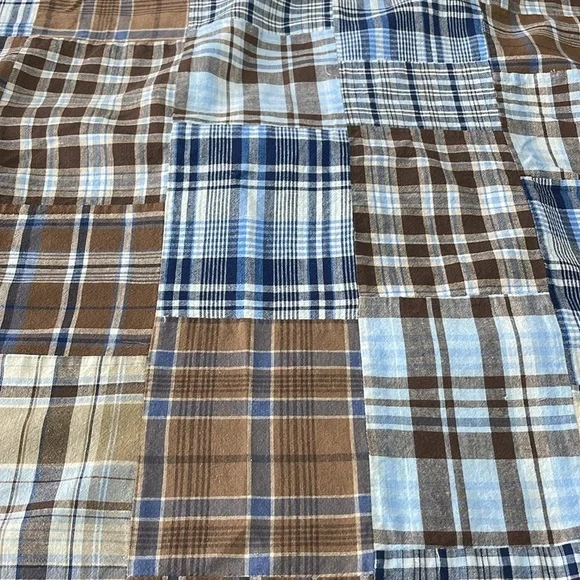 Pottery Barn Madras Patchwork Drapes - Blue Brown Plaid - 1pair 42.5” X 59.5”