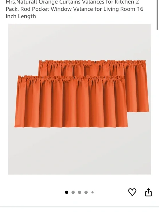 Orange Rod Pocket Kitchen Valance - 2 Pack