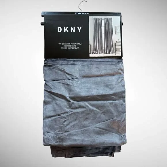 MSRP $275 DKNY Modern Knotted Velvet Panels in Charcoal 2 - 50”X 108”