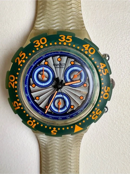 Swatch Green, Blue & Orange Sport Chronograph Watch