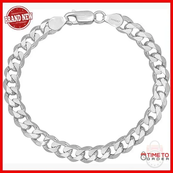 Sterling Silver Curb Chain Bracelet for Men, 8.5 Inch, Lobster Clasp