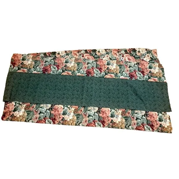 Vintage Pouf Valance Balloon Pink Green Beige Roses Cottage Country 19x86